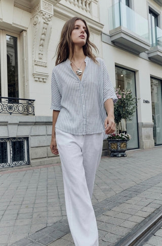 THE STRIPED RESORT SHIRT- CHAMBRAY BLUE