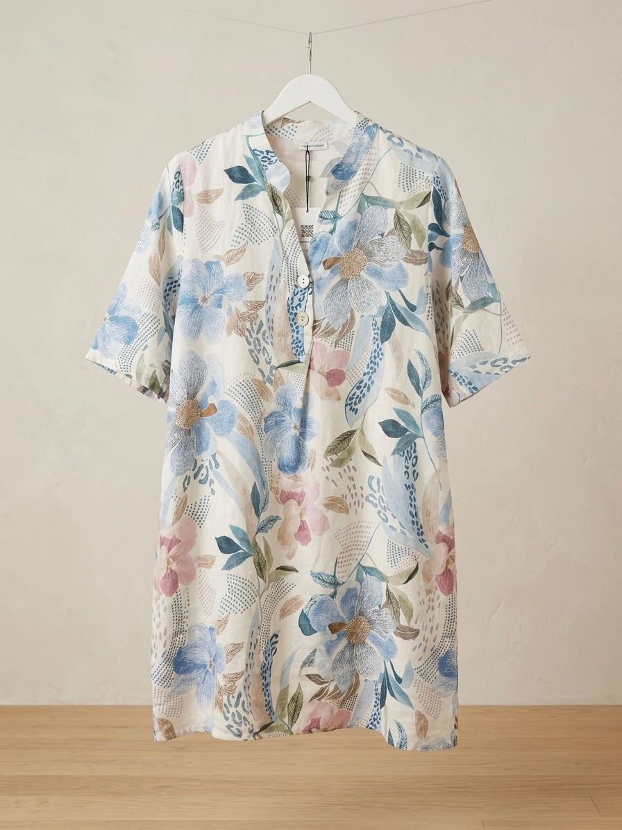 PRINTED LINEN TUNIC DRESS