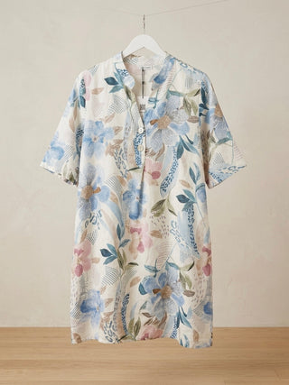 PRINTED LINEN TUNIC DRESS