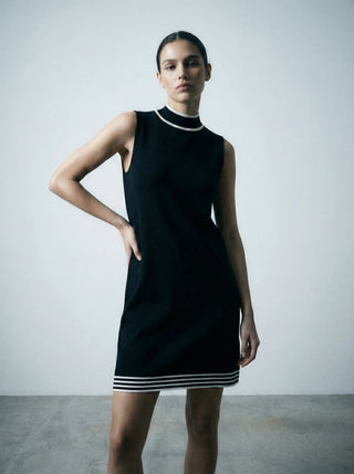 The Metro Mock-Neck Knit Dress- Black