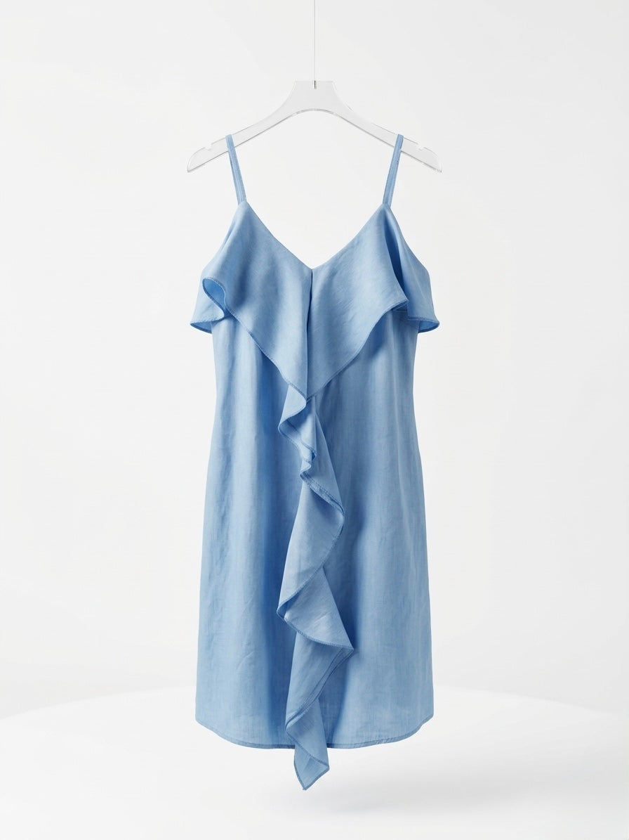 Shimmer Ruffle Mini Dress- Cornflower Blue