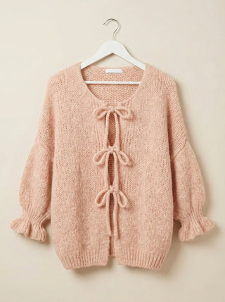 The Coquette Tie-Front Cardigan-  
Dusty Rose