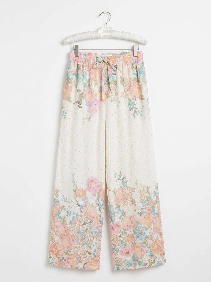 Floral Broderie Anglaise Pants
-white-Pink-Sage