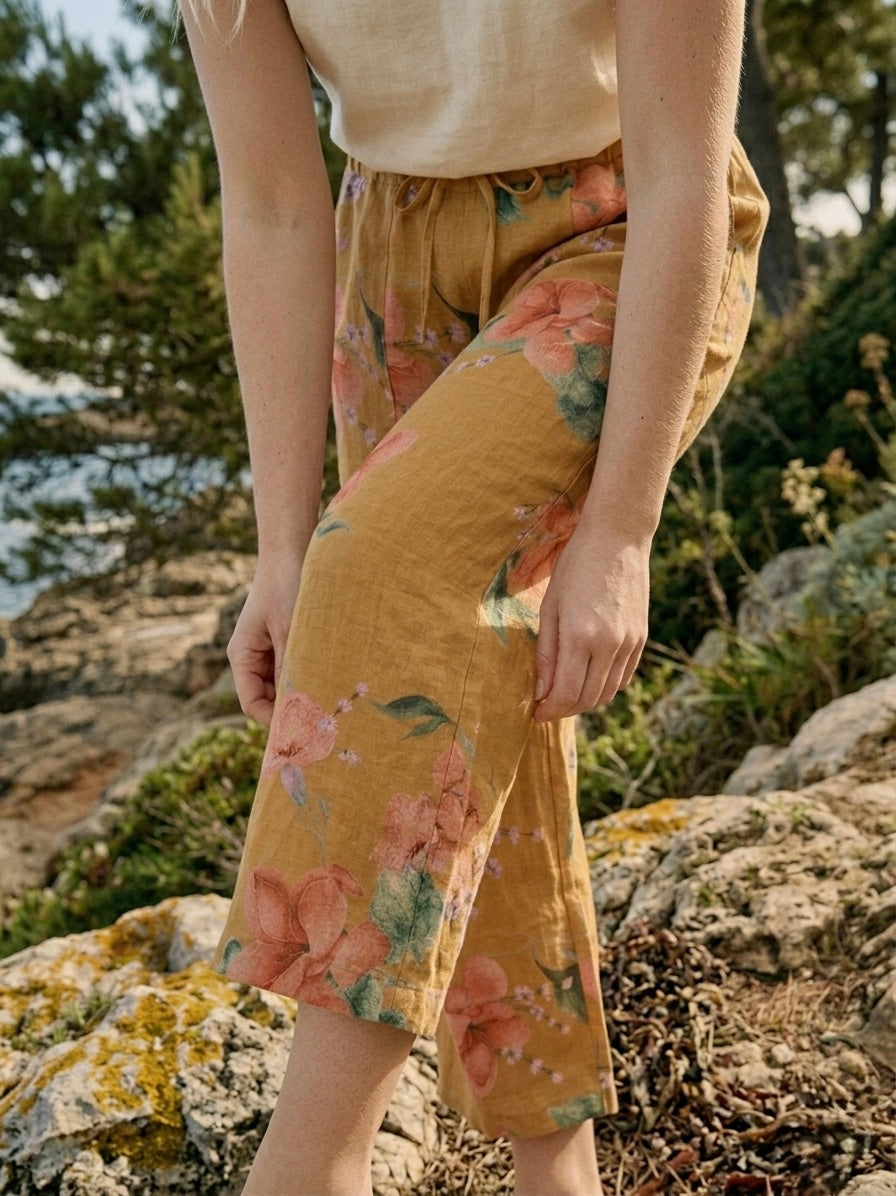 The Islandia Wide-Leg Linen Pant- Tan