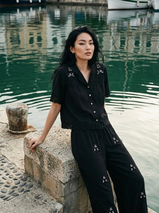 The Midnight White Floral Embroidery Co-ord Set