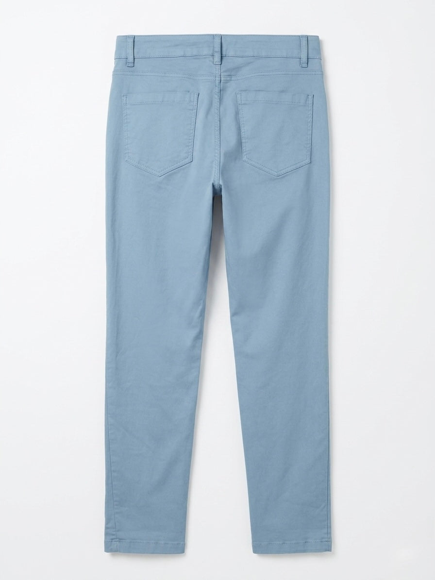 High-waisted, straight-leg twill pants- Periwinkle