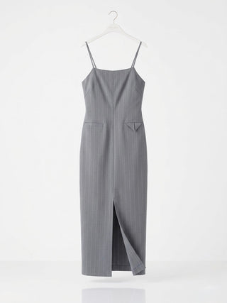 The Pinstripe Midi Column Dress- Heather Grey