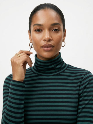 Forest Green Striped Ribbed Turtleneck