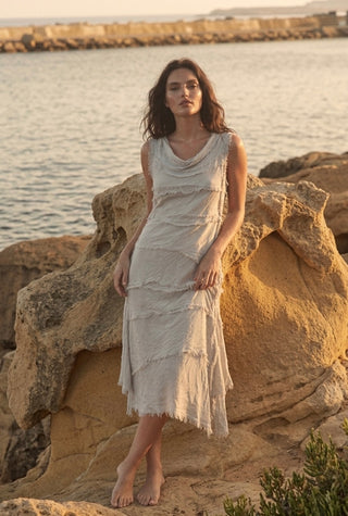 Positano Tiered Short Silk Maxi Dress- Smocked white