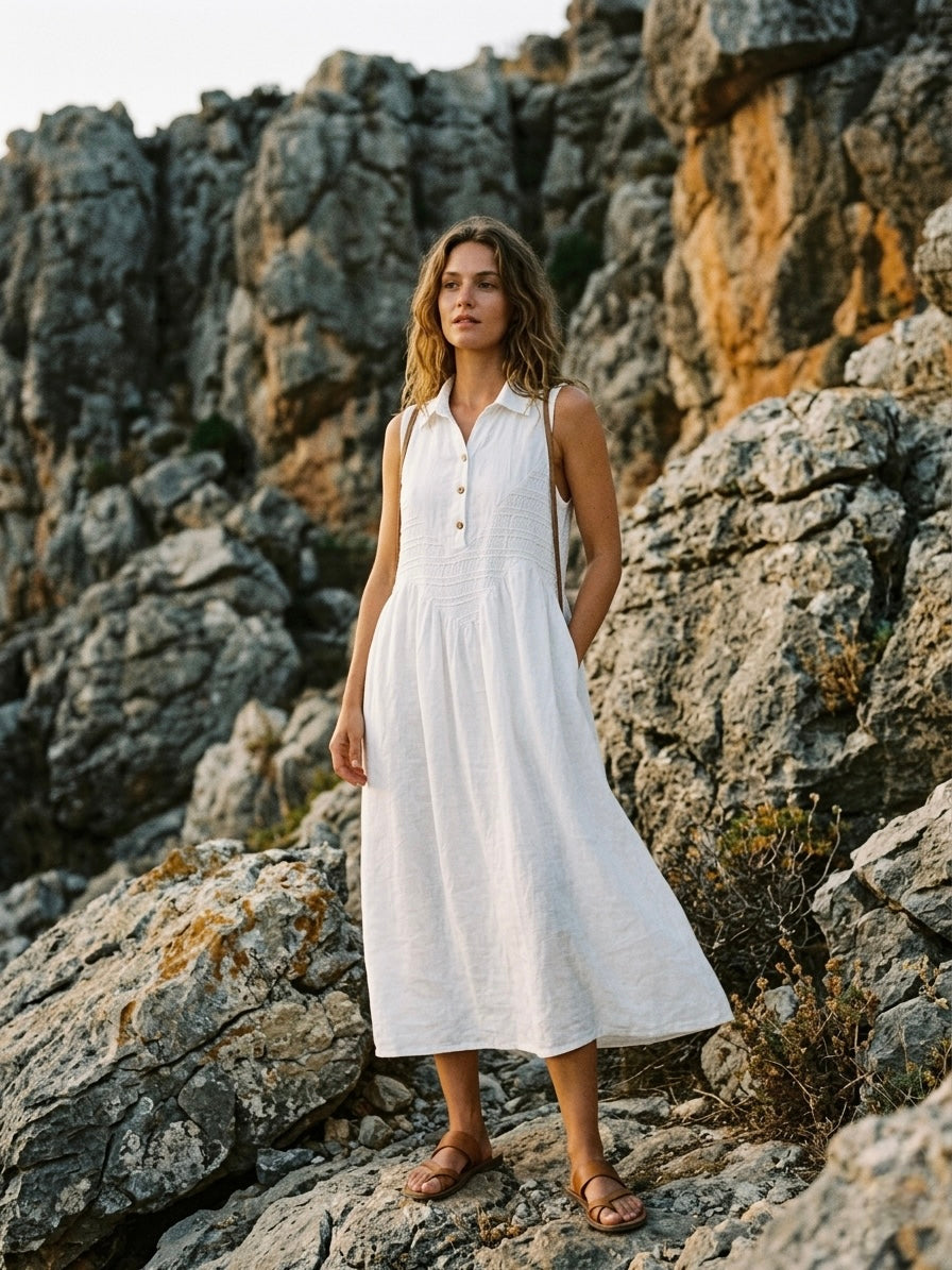 Positano Smocked Linen Midi