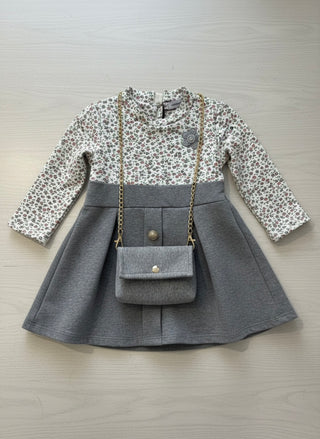 Floral & Grey Two-Piece Style Dress with Matching Purse