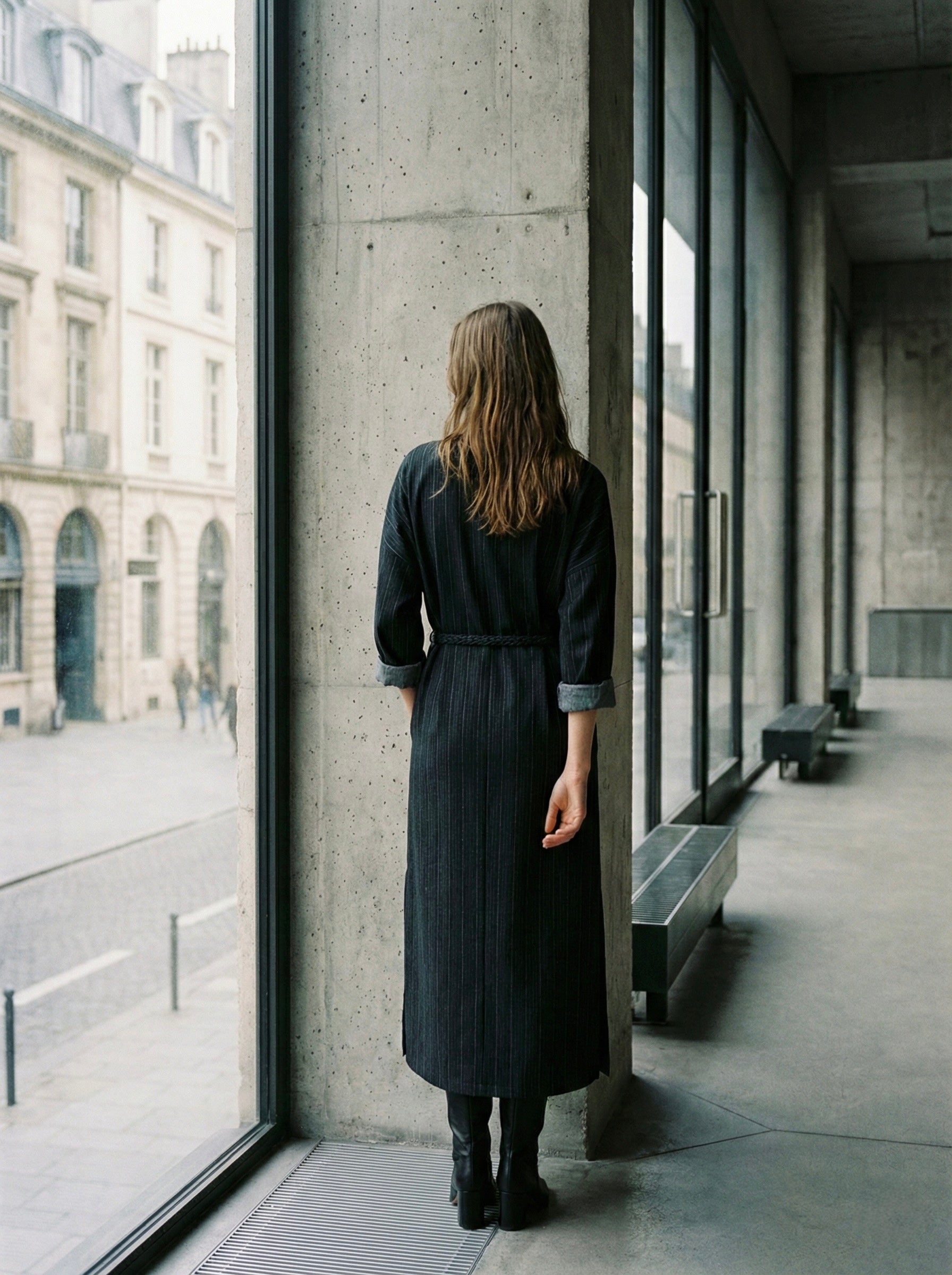 The Milano Pinstripe Belted Maxi Dress