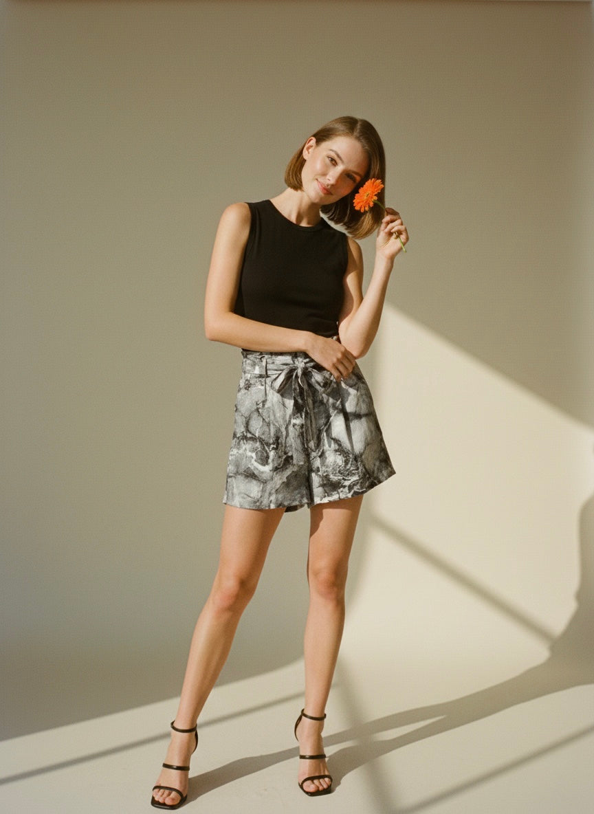 The Aria Marble Shorts- Black