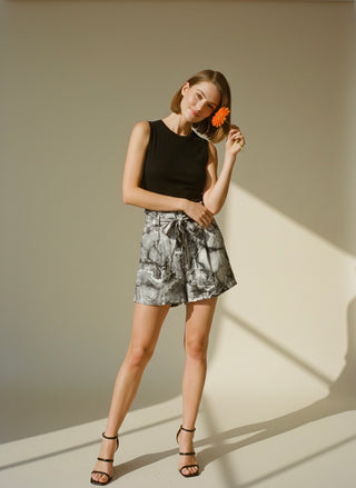 The Aria Marble Shorts- Black