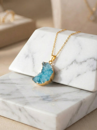 Azure Dreams Druzy Moon Pendant