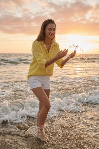 Oversized Button Down Linen Shirt- Sunbeam