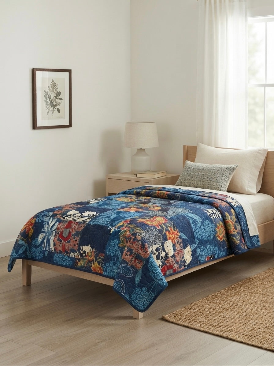 Midnight Blossom Reversible Twin Quilt