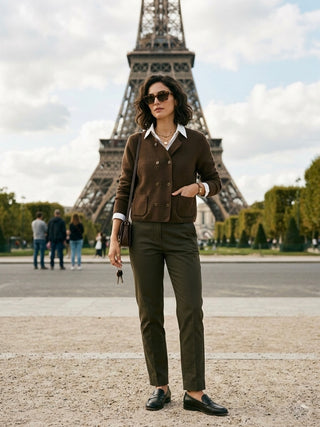 Chocolate Brown Double-Breasted Knit Cardigan