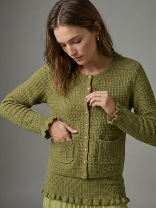 Woodland Ruffle-Cuff Textured Cardigan