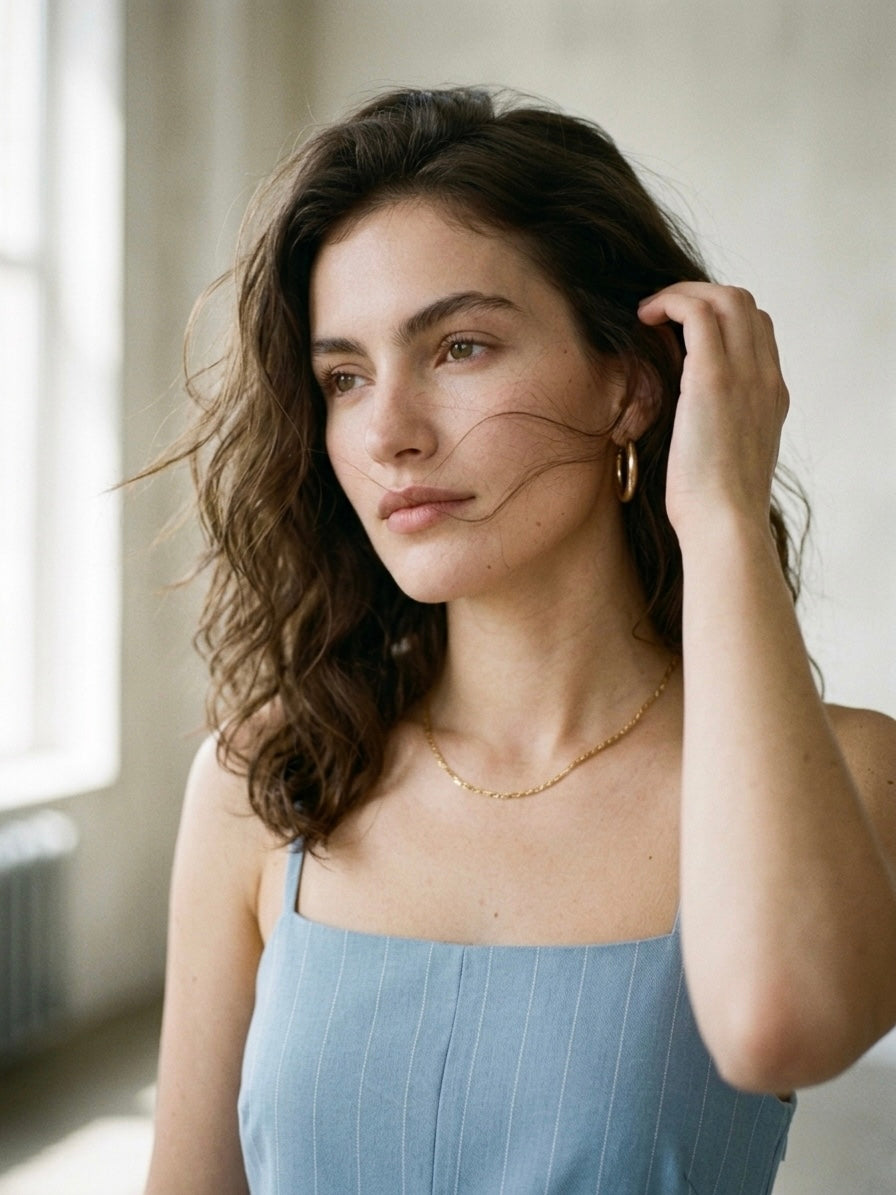 The Pinstripe Midi Column Dress- Chambray Blue