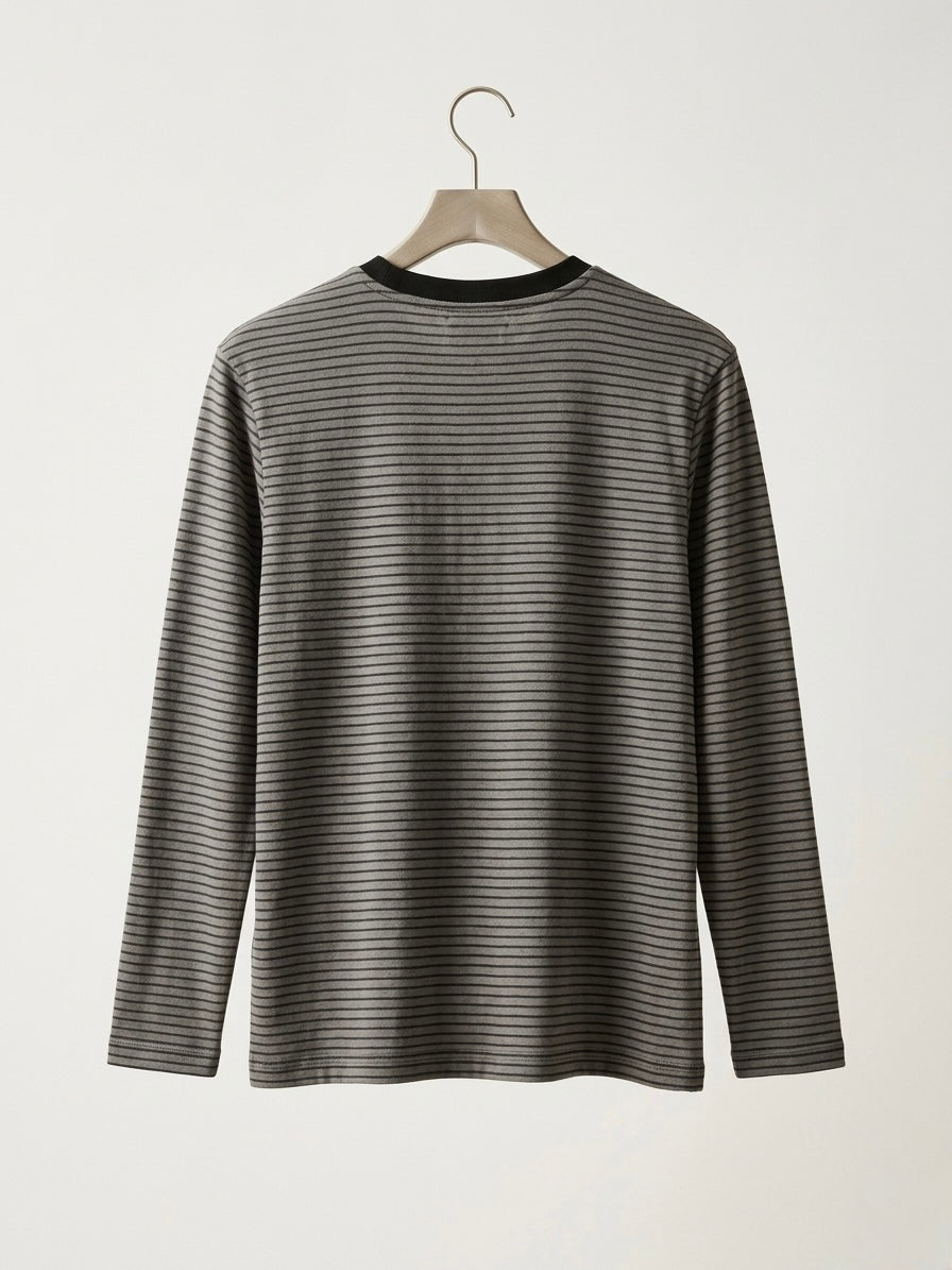 Striped Illusion Long Sleeve Tee-  Grey