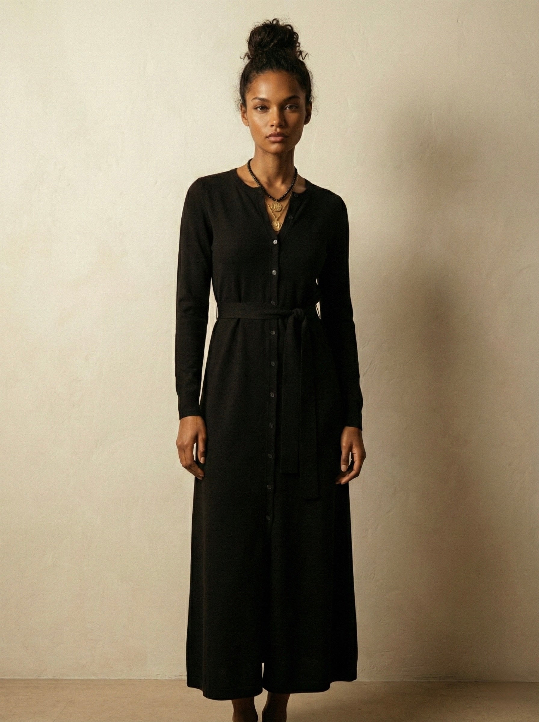 The Autumn Hues Ribbed Dress- Black