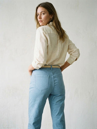 High-waisted, straight-leg twill pants- Periwinkle