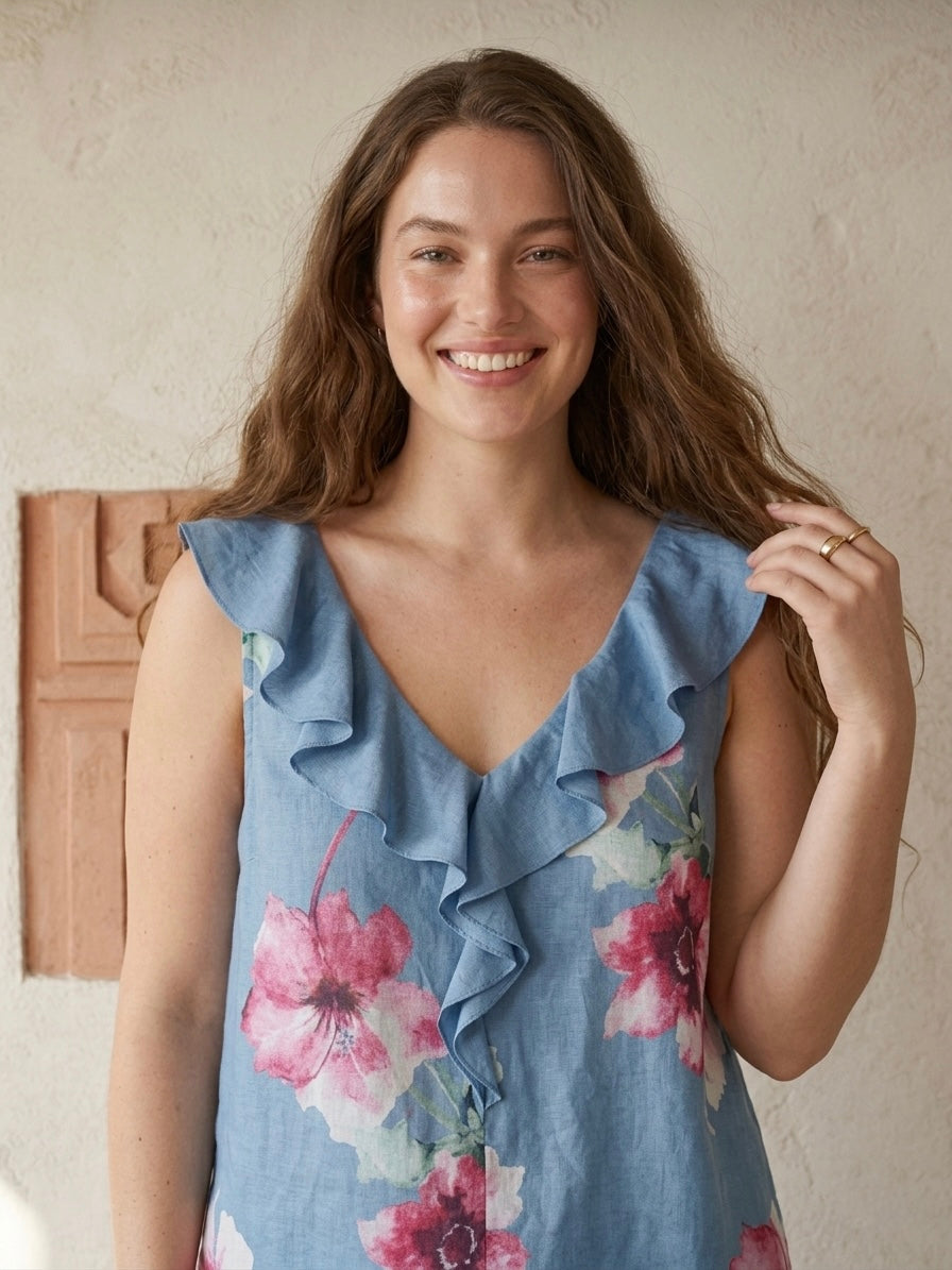 Capri Ruffle Floral Top