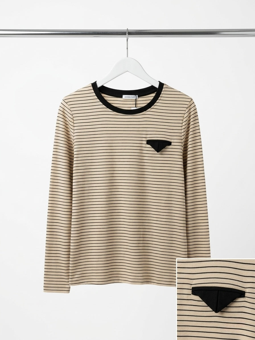 The Origami Pocket Long-Sleeve Tee- Cream
