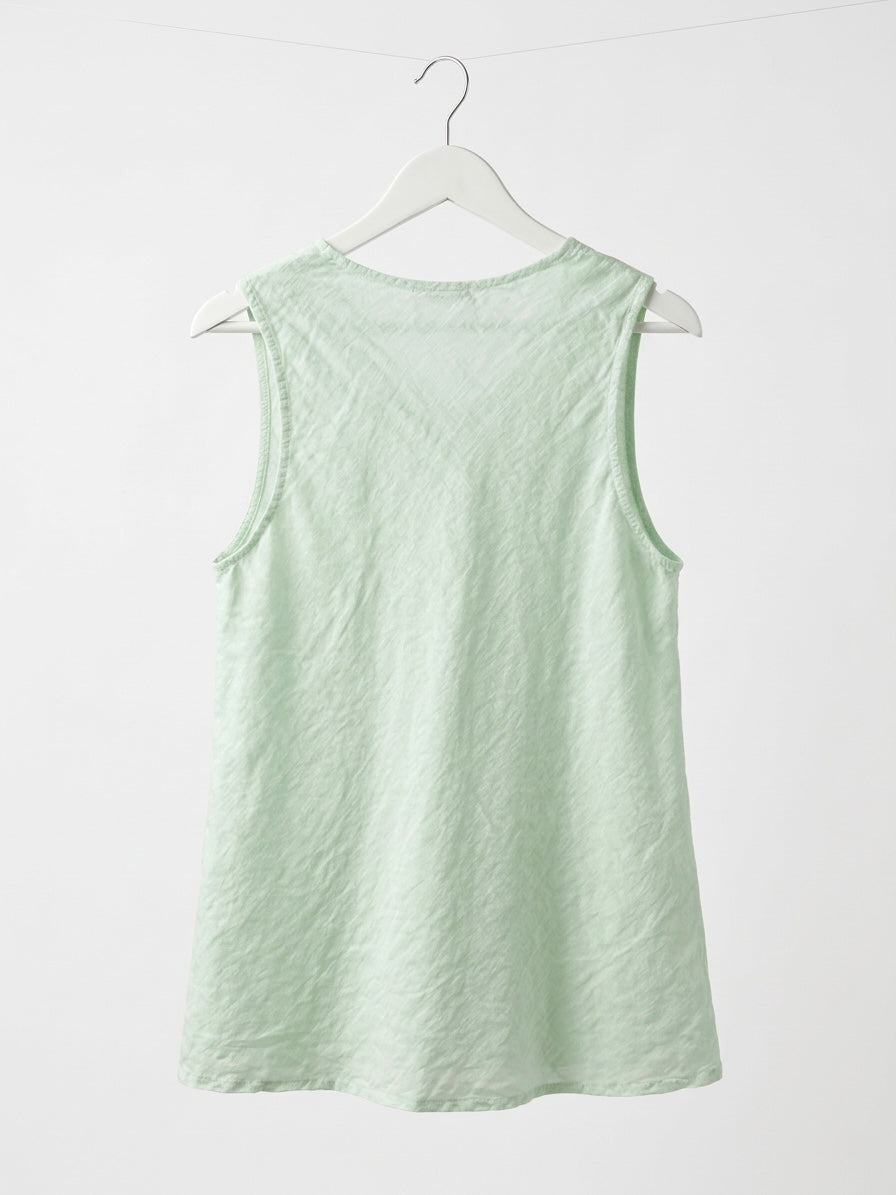 Italian Linen V-Neck Shell- Seafoam Mist
