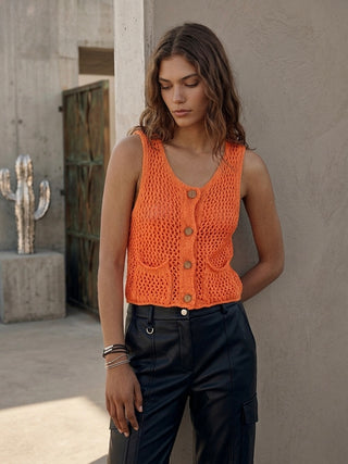 Apricot Crochet Knit Vest