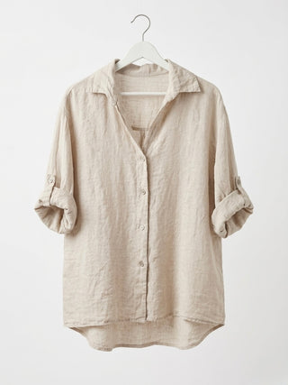 Oversized Button Down Linen Shirt-Oatmeal