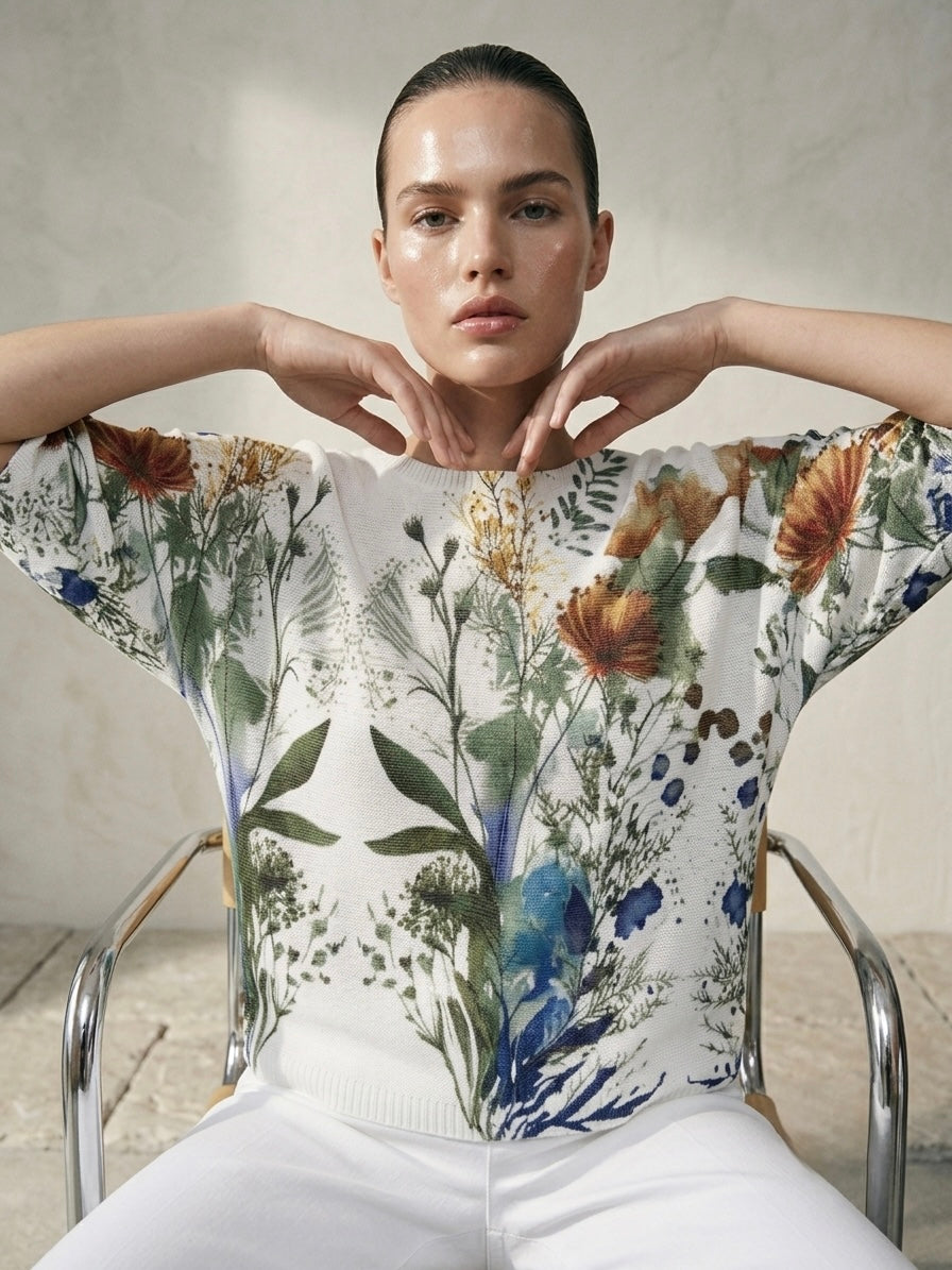 Draped Art Top- Wildflower Print