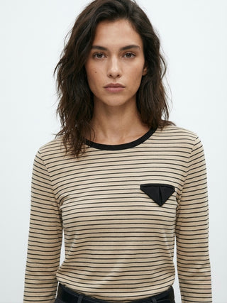 The Origami Pocket Long-Sleeve Tee- Cream