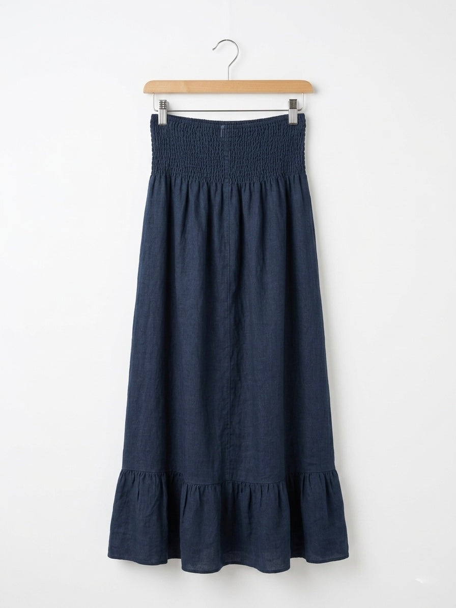 PREMIUM ITALIAN LINEN MIDXI DRESS- INK BLUE