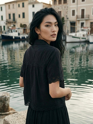 Midnight Eyelet Floral White Embroidery Top