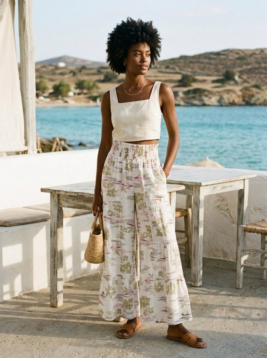 The Tropical Toile Tiered Wide-Leg Pant