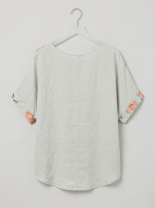 PRINTED LINEN BLOUSE WITH BUCKLE DETAIL- OATMEAL