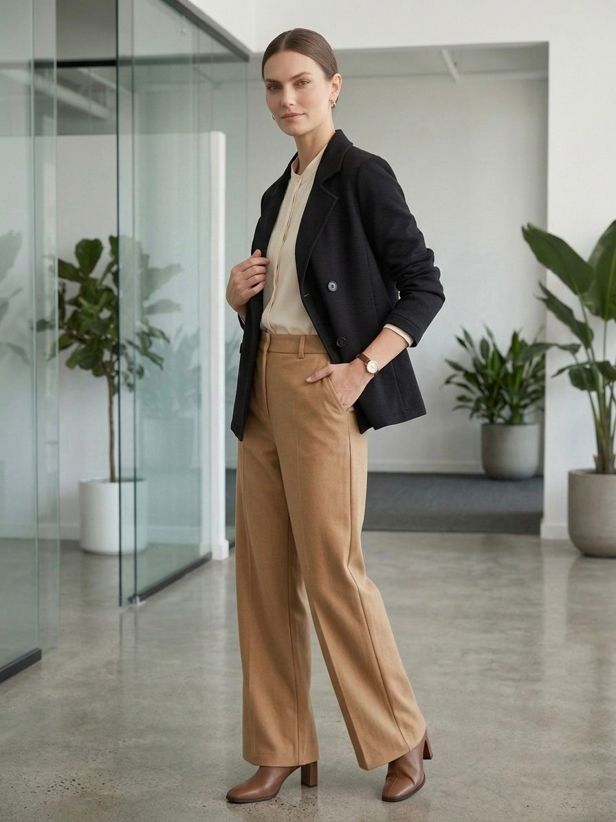 Milano Structured Double-Breasted Blazer- Black