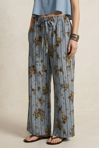 L’ESTATE PRINTED LINEN PANTS- CLOUD BLUE
