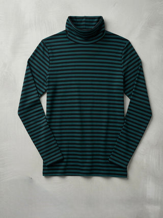 Forest Green Striped Ribbed Turtleneck