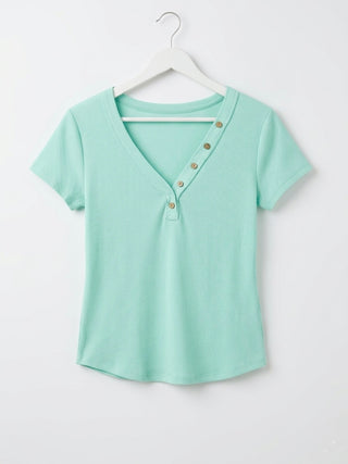 Mint Ribbed Henley Tee