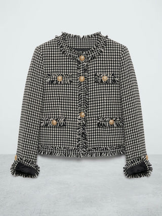 Vintage-Inspired Houndstooth Tweed Lady Jacket