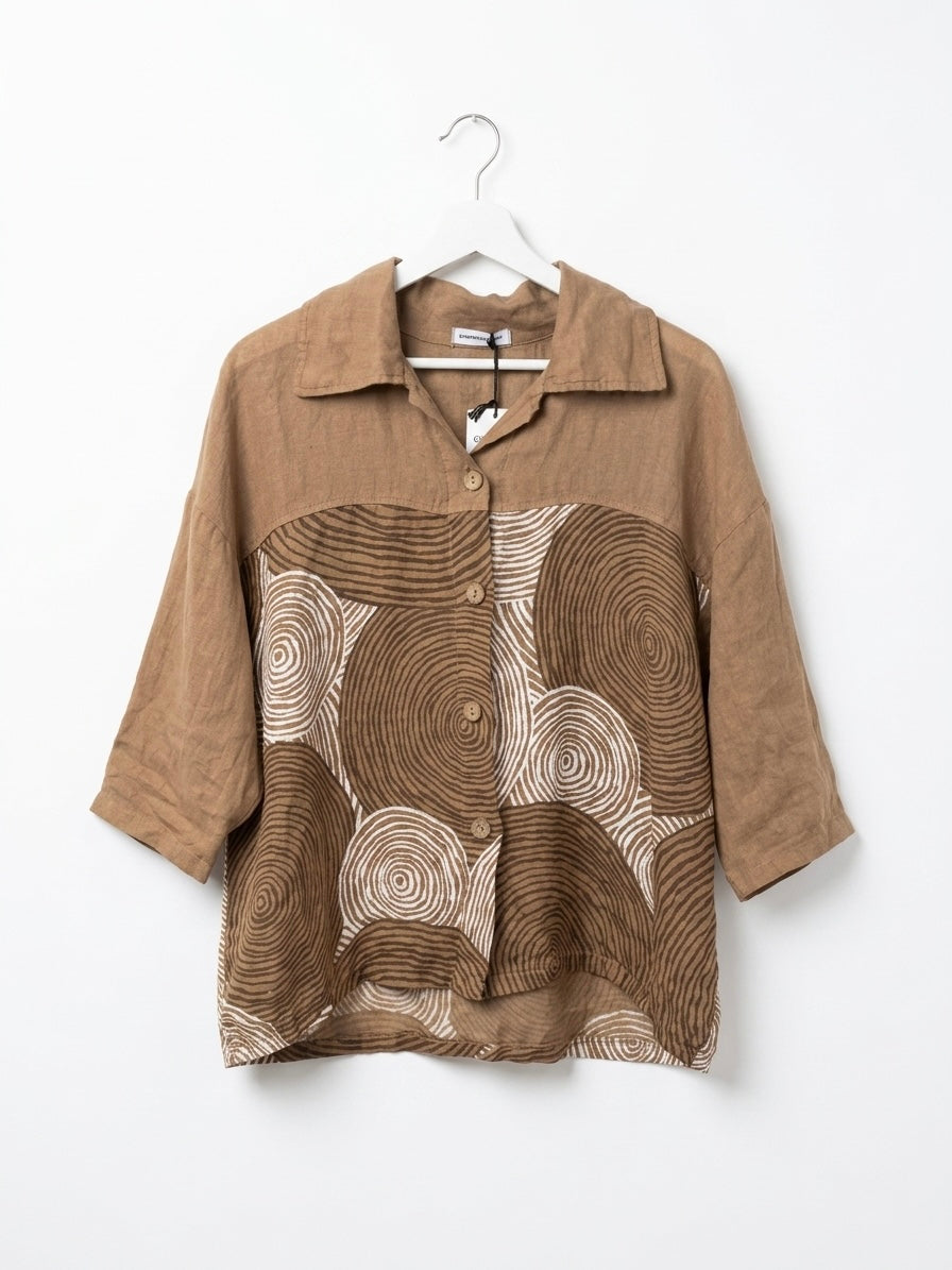 Swirl Italian Linen Shirt - Tan