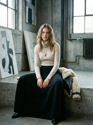 The Midnight Shimmer Textured Knit Skirt