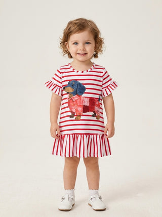 Bella the Dachshund Striped Ruffle Dress for Kids