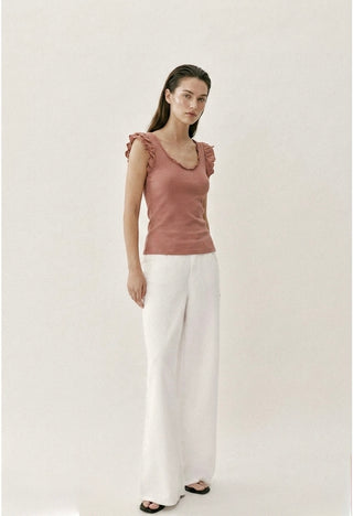The Italian Eyelet Ruffle Tank- Muted Clay