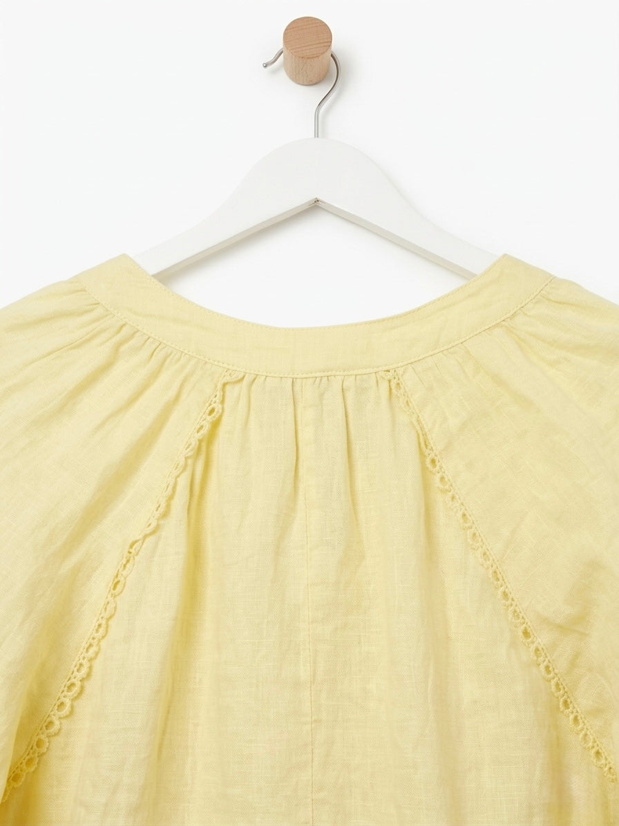 The Italian Linen Raglan Blouse- Custard