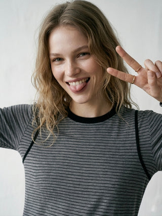Striped Illusion Long Sleeve Tee-  Grey