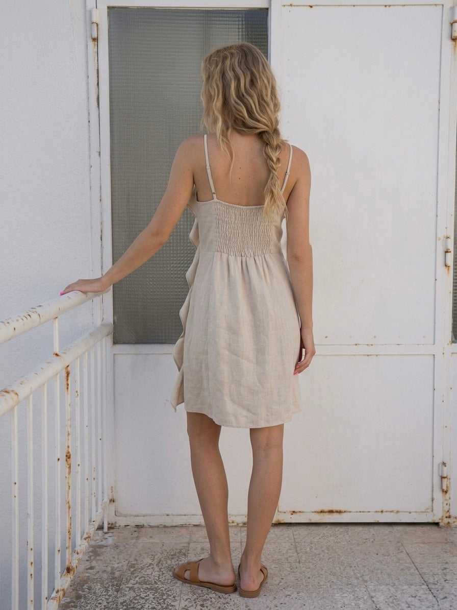 Shimmer Ruffle Mini Dress- Pearl Sand